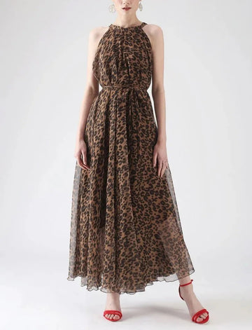 Watercolor Leopard Print Reversible Halter Maxi Slip Dress